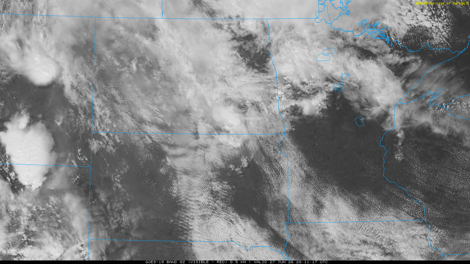 Visible Satellite Loop in Western South Dakota region 4pm CDT Saturday June 27, 2026